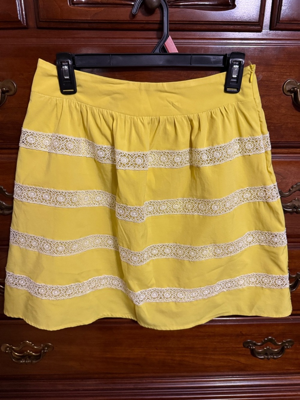 Annabella Bright Yellow A-Line Skirt with White Lace Bands